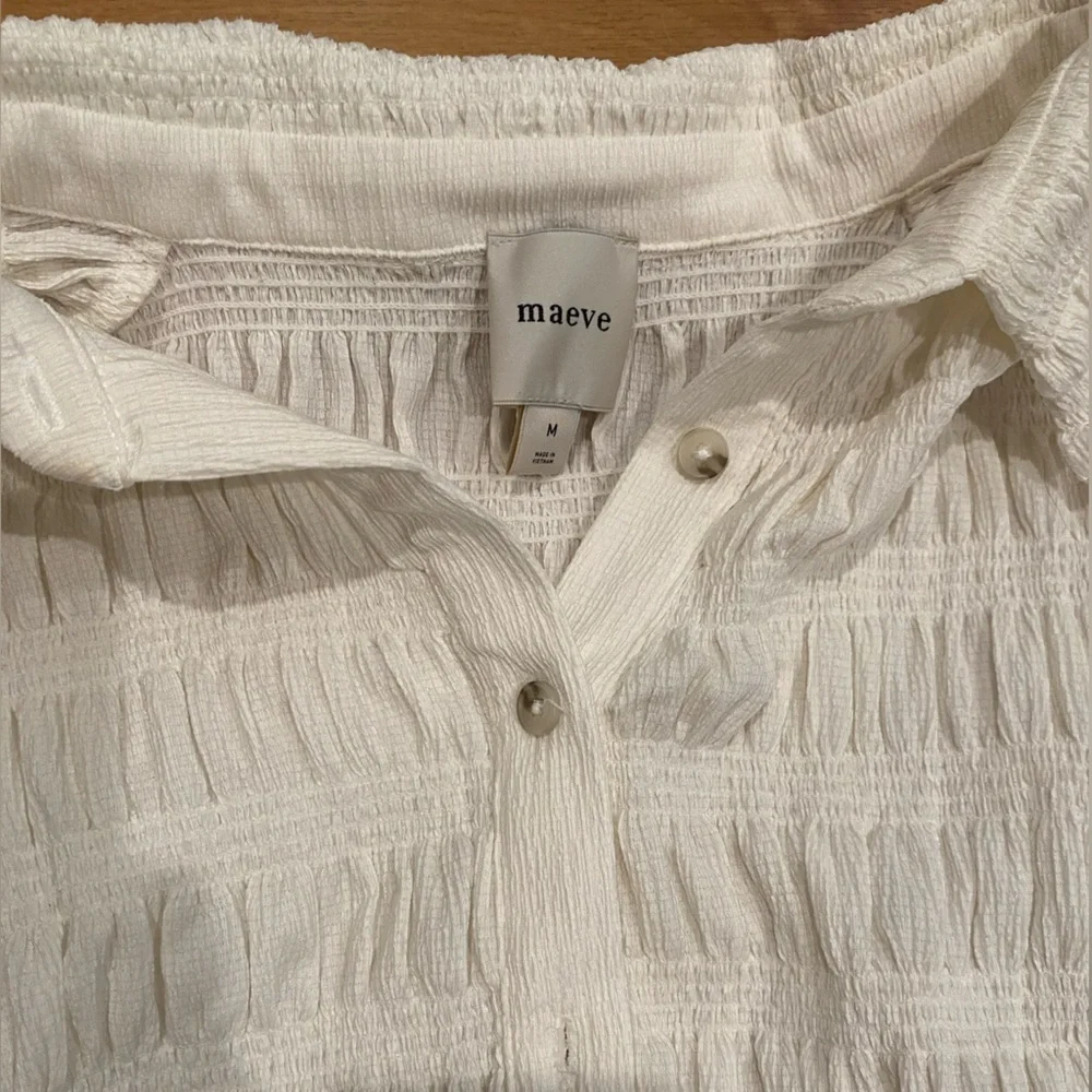 Ivory Smocked Button Front Top - Picture 3 of 4